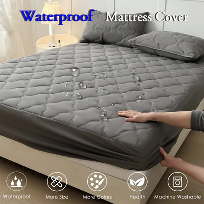 Waterproof Throw Mattress Cover Bed Fitted Sheet Mattress Bedspread Protector Pads Single/Double/King/Queen Full Size Gray/White