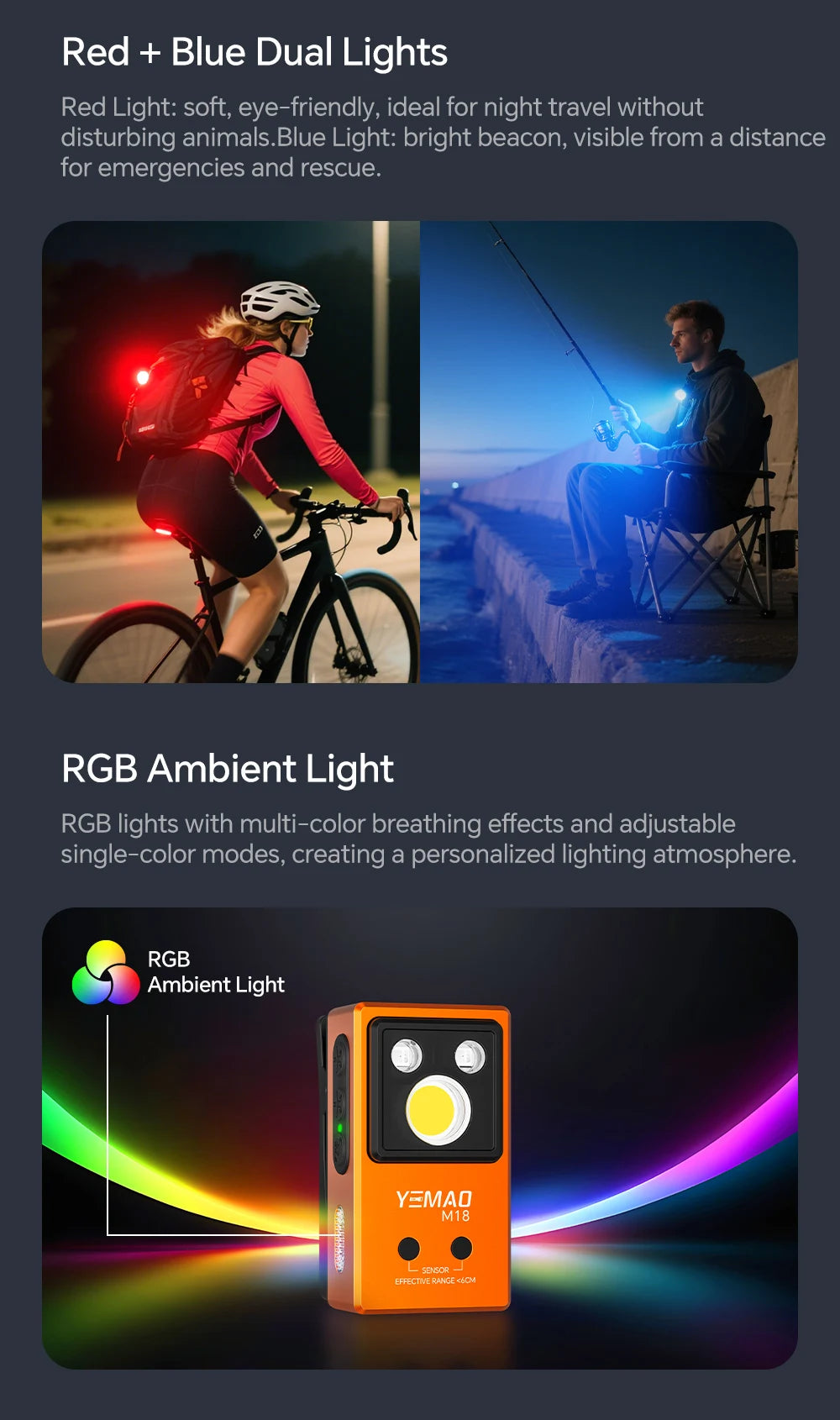 YEMAO M18 270LM Clip Pocket Flashlight 7 Color RGB Built-in 500mAh Battery Rechargeable 6 Light EDC Magnetic Sensor Lamp UVLight