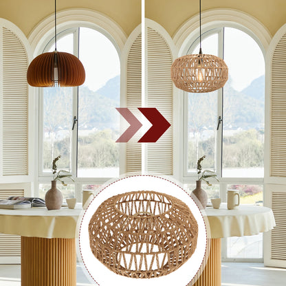 Woven Pendant Lamp Shade Hanging Light Cover for Home Restaurant Living Room Boho Handwoven Lampshade Light Fixture Bedroom