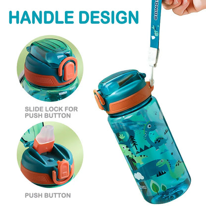 Dinosaur Themed Camping Bottle For Water Drinking Cup With Straw 600ml BPA Free Leakproof Kids Sports Bottle Lightweight Durable
