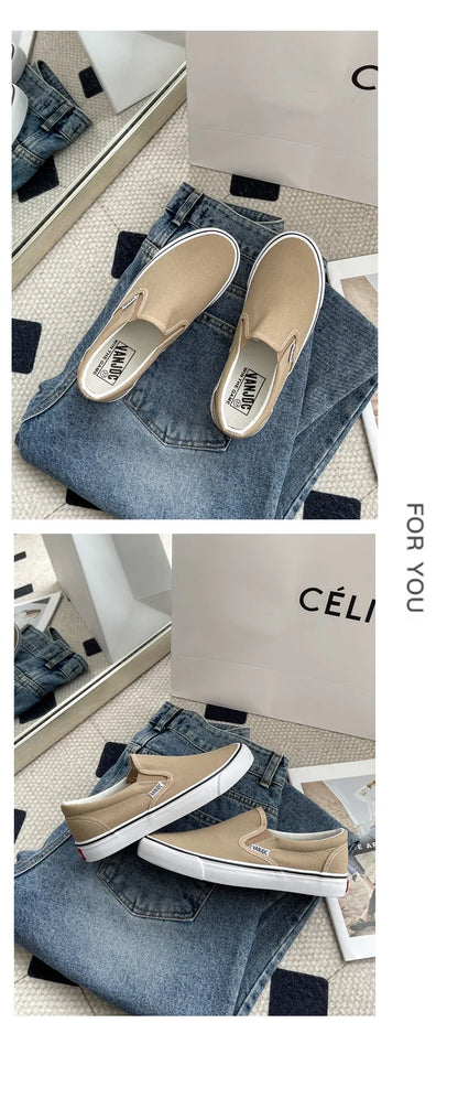 Women's Slip-On Canvas Shoes Summer 2026 Korean Style Student Flat Rubber Sole Wear-Resistant Low Cut Flat Heel Street Fashion