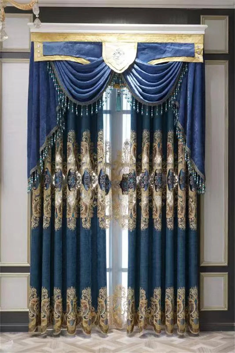 Europe Luxury Style Embroidery Chenille Blackout Curtain High Quality Decoration Living Room Dining Room Bedroom Valance Curtain