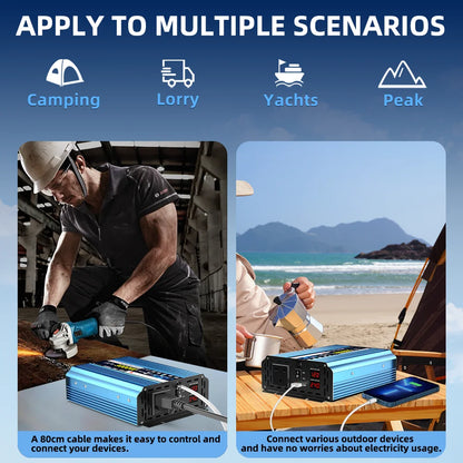 UK Pure Sine Wave Power Inverter 3000W DC 12V/24V To AC 240V Frequency Converter 50hz Solar car Inverter Transformer LED UK Plug