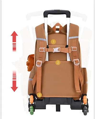 Children Cartoon School Backpack with Wheels Students Bags for Girls Boys Trolley Bag Cute Schoolbag Rolling Wheeled Backpacks
