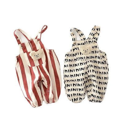 2026 Autumn New Stripe Infant Newborn Clothing Baby Boys Girl Straps Pants Overalls for 0-2Y Cartoon Bear One Piece Jumpsuit