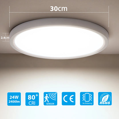 Oeegoo 24W LED Ceiling Light with Radar Motion Sensor, 2400 LM LED Lamp with Motion Sensor Indoor Round, 4000K, φ30CM
