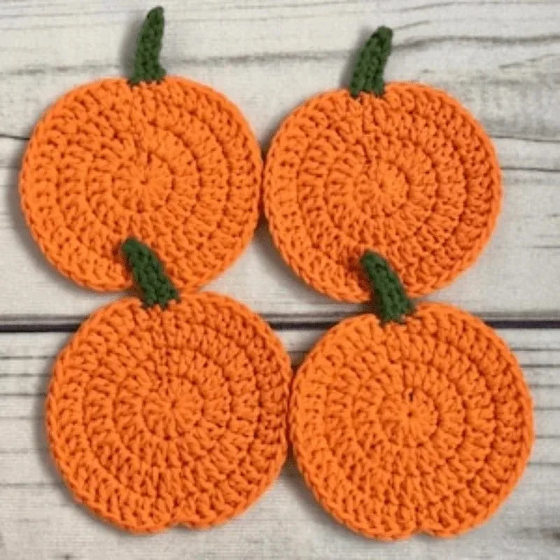 Halloween Fall Crochet Pumpkin Coasters Handmade Yarn Drink Mats Kitchen Dining Tableware Heat Resistant Decor Gift