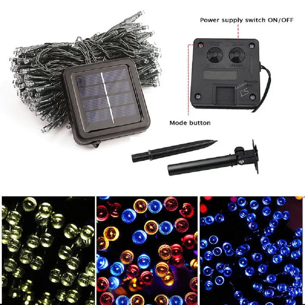 50-200 LED Outdoor Solar String Fairy Light Festoon Waterproof Street Garland Solar Power Lamp Christmas Party for Garden Decor