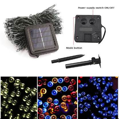 50-200 LED Outdoor Solar String Fairy Light Festoon Waterproof Street Garland Solar Power Lamp Christmas Party for Garden Decor