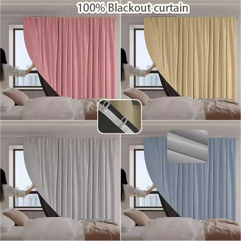 1PC 100% Blackout Curtain solid color High Shading Privacy Coated Insulated Lining Bedroom Living Room Partition Privacy Curtain