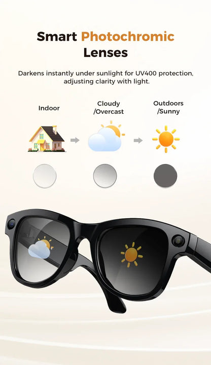 2026 New 800W Camera 3600mAh Portable Charger Smart Glasses 100+language Translation Bluetooth Call Music Player AI Chat Glasses