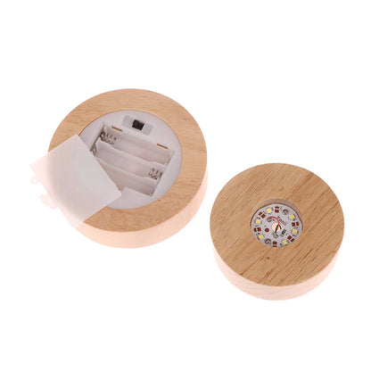 1PC Battery Operated 8/10cm Round Wooden LED Light Dispaly Base Stand Holder Table Night Lamp Base Crystal Glass Art Ornaments
