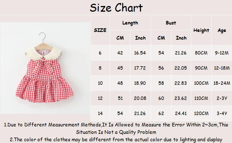 Girls Dresses Summer Cotton Red Checkered Bow Sleeveless Baby Girl Dress Cartoon Casual Beach Baby Clothing