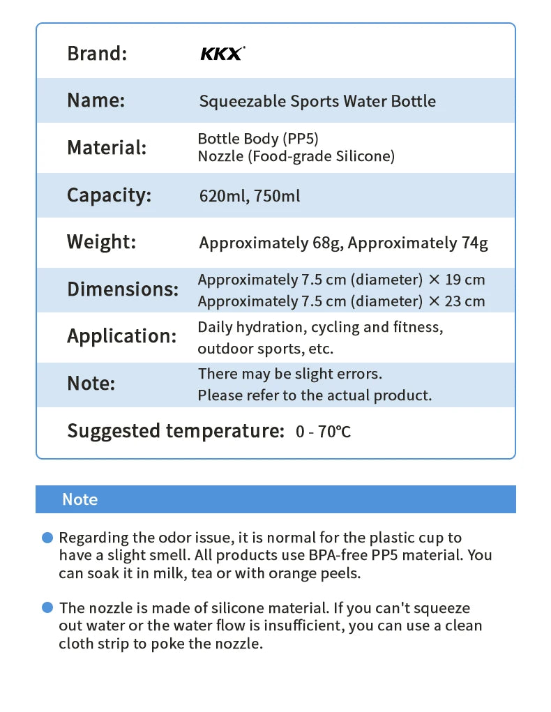 KKX Outdoor Sports Bottle 620ml/750ml Bicycle Bottle MTB Road Gravel Bike Water Bottle  PP5 Portable Large Capacity Drink Kettle