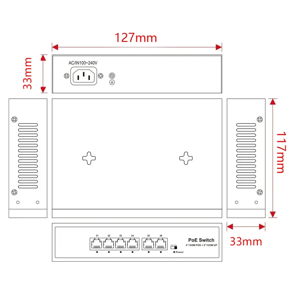 2026 POE Switch 6 Ports 10/100Mbps AI Smart Ethernet Switch with 2 Uplink RJ45 Ports AI Smart Switch for IP Camera/Wireless AP
