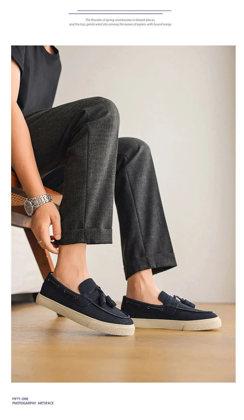 2025 Men Flat Loafers Frosted Suede Flat Shoes Comfortable Non Slip Trendy Fashion Loafers Lightweight Outdoor Casual Shoes