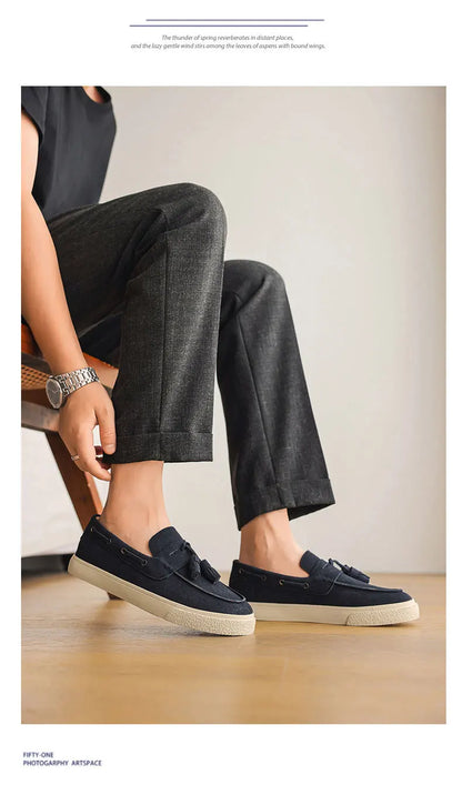 2025 Men Flat Loafers Frosted Suede Flat Shoes Comfortable Non Slip Trendy Fashion Loafers Lightweight Outdoor Casual Shoes