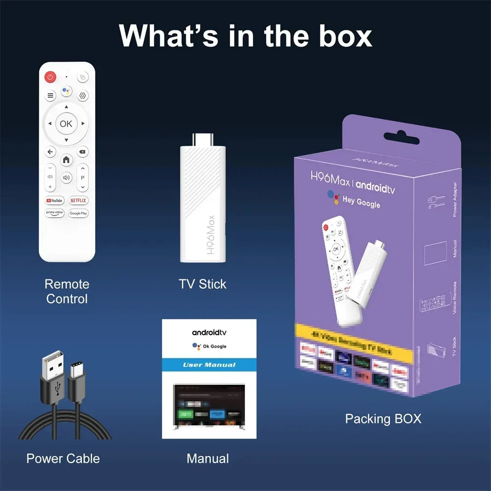 H96 MAX Android Allwinner H313 TV Stick with 2.4G 4K 3D HDR Remote Android 14 BT5.0 Quad Core Home Media Player Voice Assistant