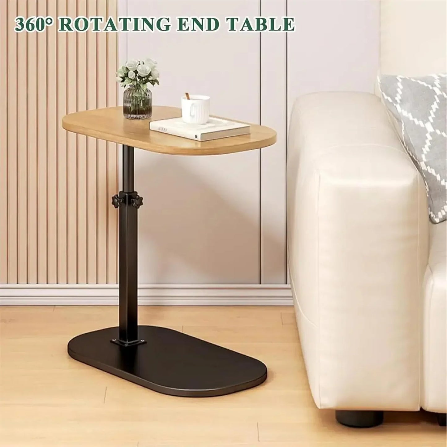 Height Adjustable Coffee Table, C-Shaped Side Table, 360° Swivel and Multi-Angle Tilt for Living Room, Office, Bedroom (Wood)
