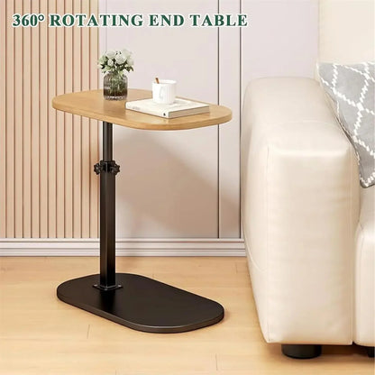 Height Adjustable Coffee Table, C-Shaped Side Table, 360° Swivel and Multi-Angle Tilt for Living Room, Office, Bedroom (Wood)
