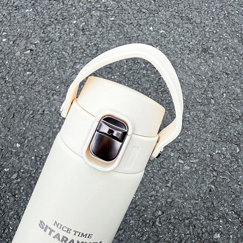1 PC Stainless Steel Vacuum Flask, 500ml Pop-Up Direct Drink Insulated Bottle with Wide Handle, Outdoor Portable Sports Bottle