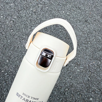1 PC Stainless Steel Vacuum Flask, 500ml Pop-Up Direct Drink Insulated Bottle with Wide Handle, Outdoor Portable Sports Bottle