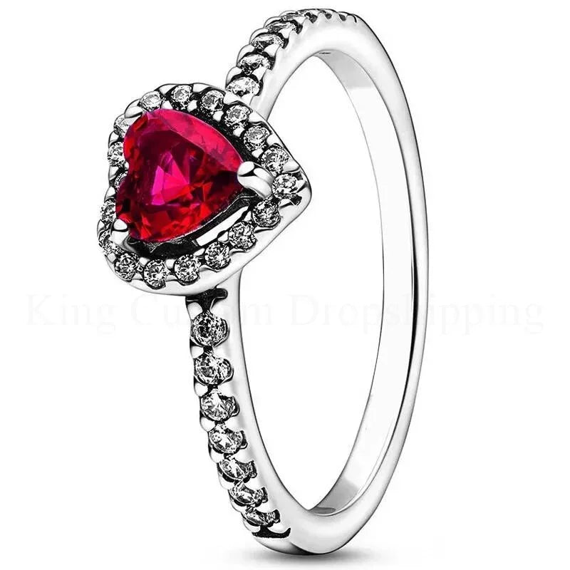 New Colored Crystal 925 Sterling Silver Ring Exquisite Women Shiny Heart Series Simple Ring Valentine's Day Gift for Lovers