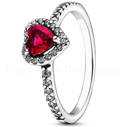 New Colored Crystal 925 Sterling Silver Ring Exquisite Women Shiny Heart Series Simple Ring Valentine's Day Gift for Lovers