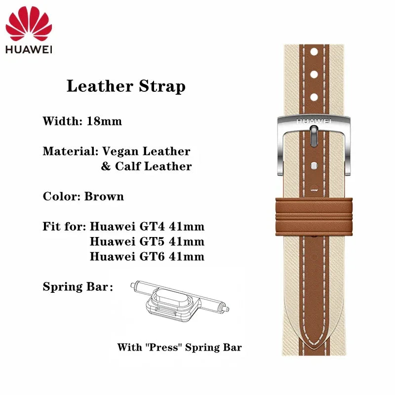 Original 18mm Watch Strap for Huawei GT6 GT5 41mm Leather Strap GT4 41mm FKM Sport Band for GT5pro 42mm Women Calf Leather Band