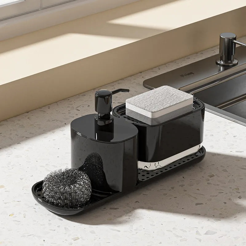 Hand Dish Soap Dispenser Sponge Towel Holder Sink Drain Tray Liquid Soap Pump Container Bathroom Accessory Kitchen Organizer