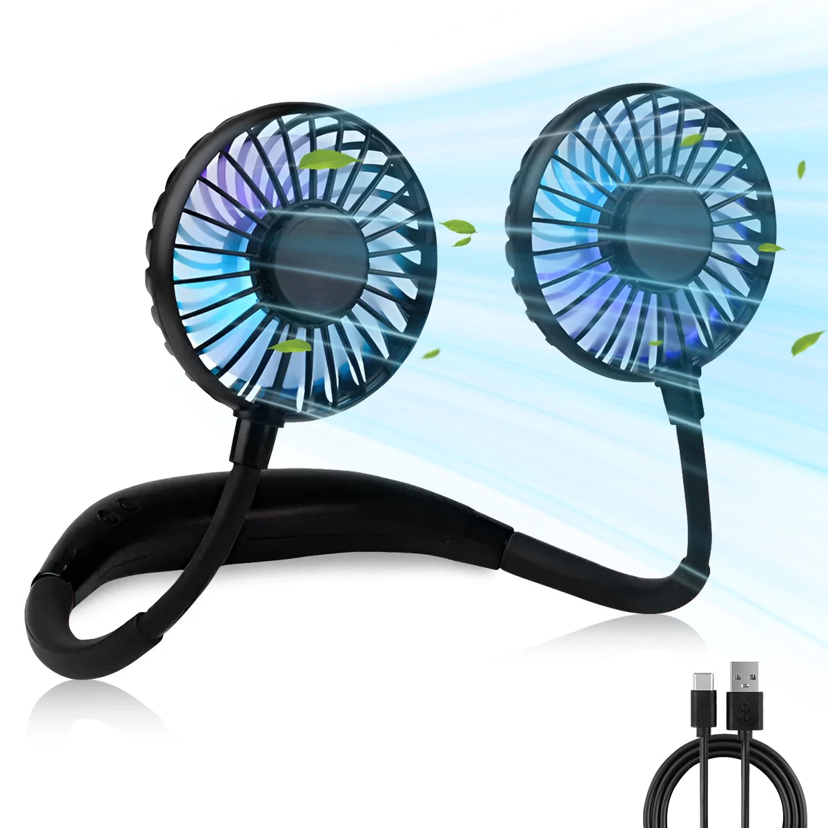 USB Rechargeable Mini Sports 3-Speed Adjustable Neck Dual Fan Home OfficeOutdoor Travel Portable Hanging Neck Fan