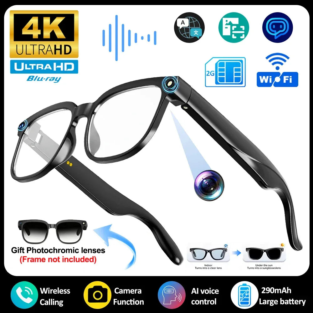 Men AI Smart Glasses 2026 New Color-Changing Translation Glasses 800W Camera Waterproof Call Photo Video Recording Sunglasses