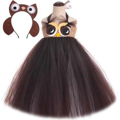 Cute Owl Tutu Dress for Baby Girls Birthday Halloween Costumes Kids Christmas Fancy Outfit Cartoon Animal Child New Year Clothes