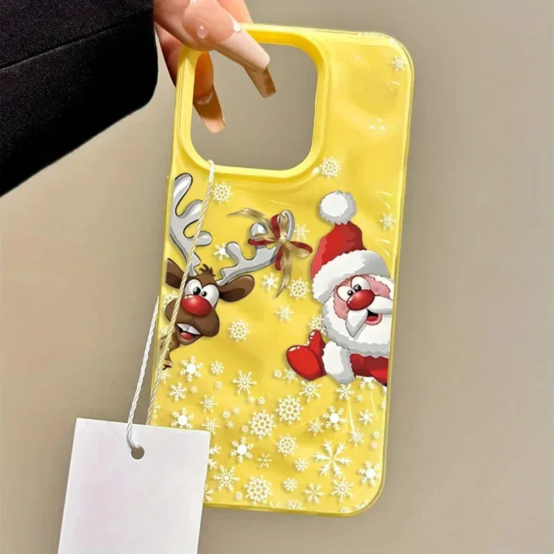 Christmas Reindeer and Santa Claus Folds Texture Phone Case For iPhone 17 Air 11 12 13 14 15 16 Pro Max Plus Silicone Soft Cover