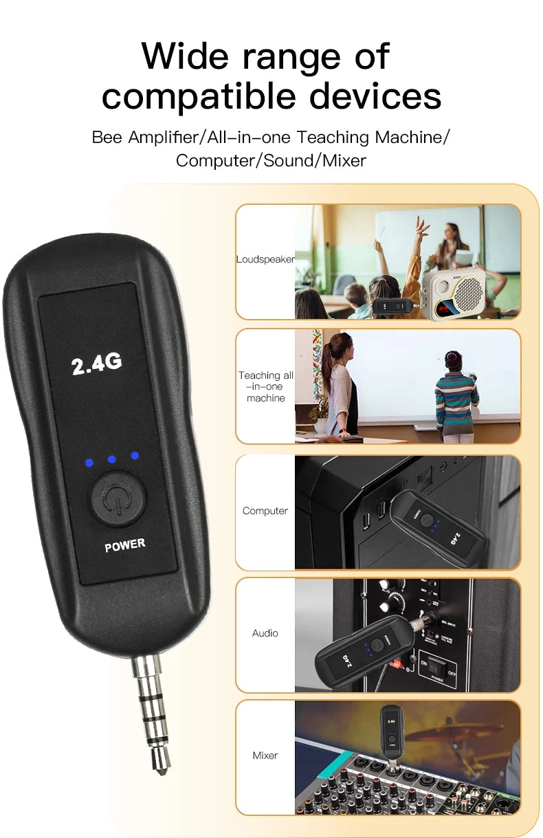2.4G Head-mounted Wireless Lavalier Microphone Set Transmitter with Receiver for Amplifier Voice Speaker Teaching Tour Guide