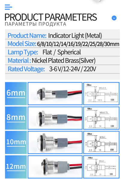 1pcs Alumina LED Warning Indicator Light Signal Lamp Pilot Wire 3-6 12-24 220V 6/8/10/12/16/19/22mm Power Waterproof IP65 Black