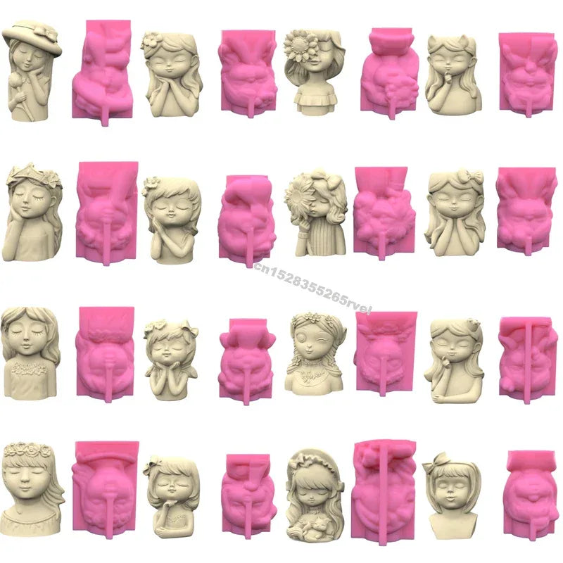 21 Types Nonstick Girls Pen Holder Mold Flower Pot Silicone Mold DIY Crafts Ornament Tool DIY Succulent Planter Mold