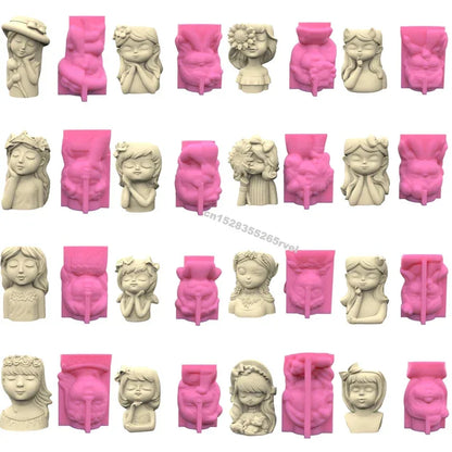 21 Types Nonstick Girls Pen Holder Mold Flower Pot Silicone Mold DIY Crafts Ornament Tool DIY Succulent Planter Mold