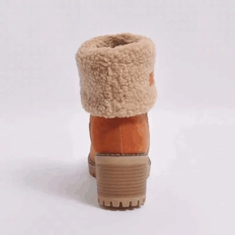 Warm Fleece Lined Mid-Calf Snow Boots Women's Velvet Booties Matte Finish Booties Two-Way Wear Low Heel round Toe Winter Boots