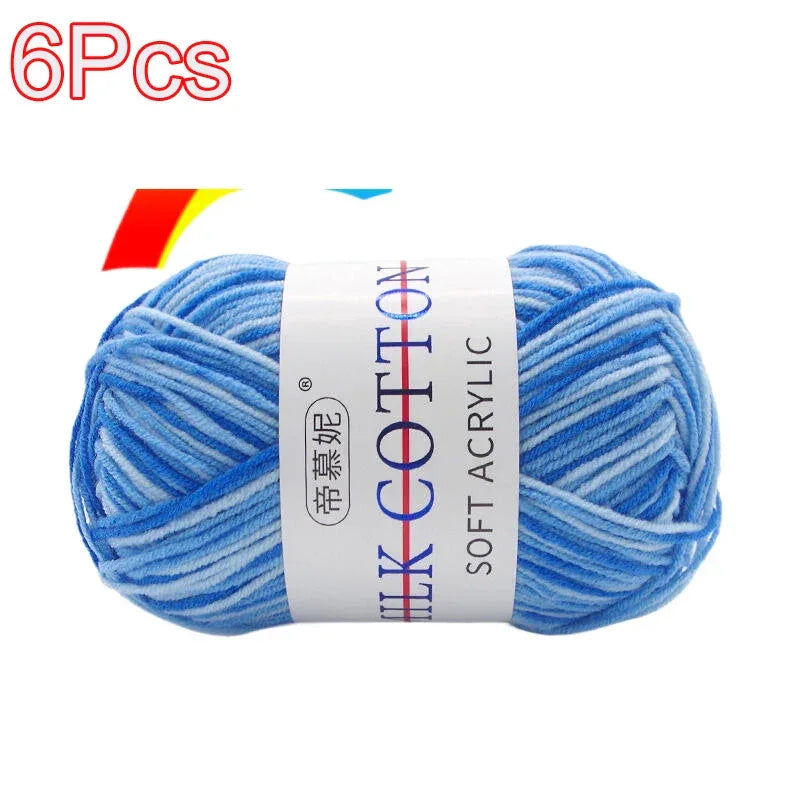 6Pcs Dyed Milk Sweet Soft Cotton Crochet Wool Yarn Thick Yarn Fiber Hand Knitting Wool Crochet Yarn Threads for DIY Sweater