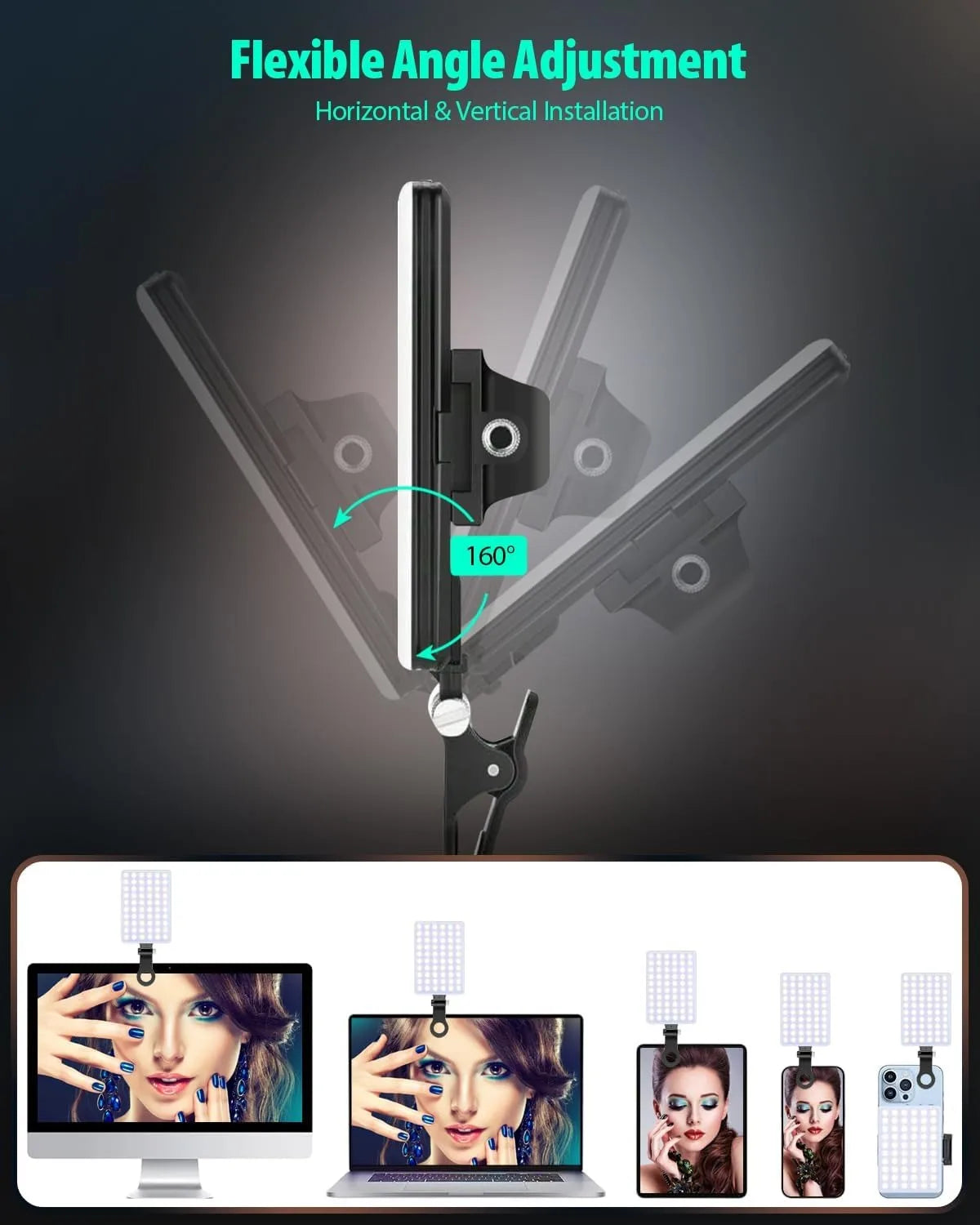 LED Portable Clip-on Selfie Light; Video Conference Lighting, 3 Lighting Modes, Suitable for iPhone Camera Laptop