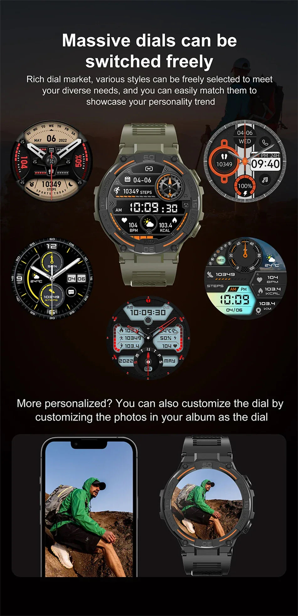 2025 New Sport Smart Watch Men 360*360 HD Screen Flashlight Health Monitoring IP68 Waterproof Heart Rate BT Call Smartwatch Man