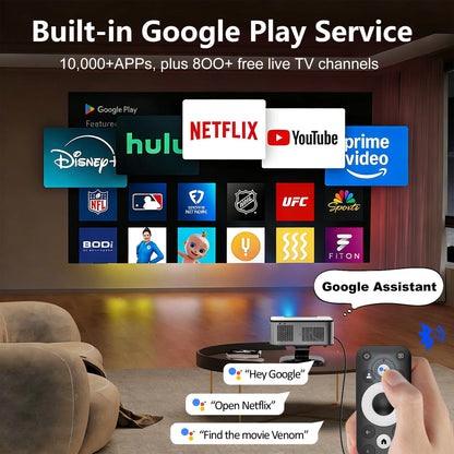 HORLAT Google TV Android 14 Projector 3000ANSI Lumens Auto Focus WiFi 6 3D Full HD 1080P 4K Support Smart Home Theater Projector