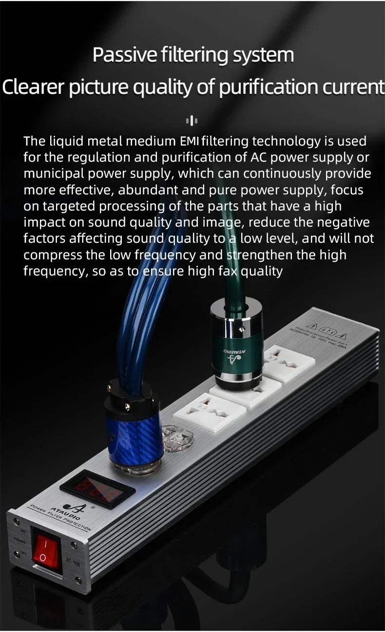 ATAUDIO Hifi Power Filter Power Power Conditioner Purifier Surge Protection with US Plug and Universal Socket