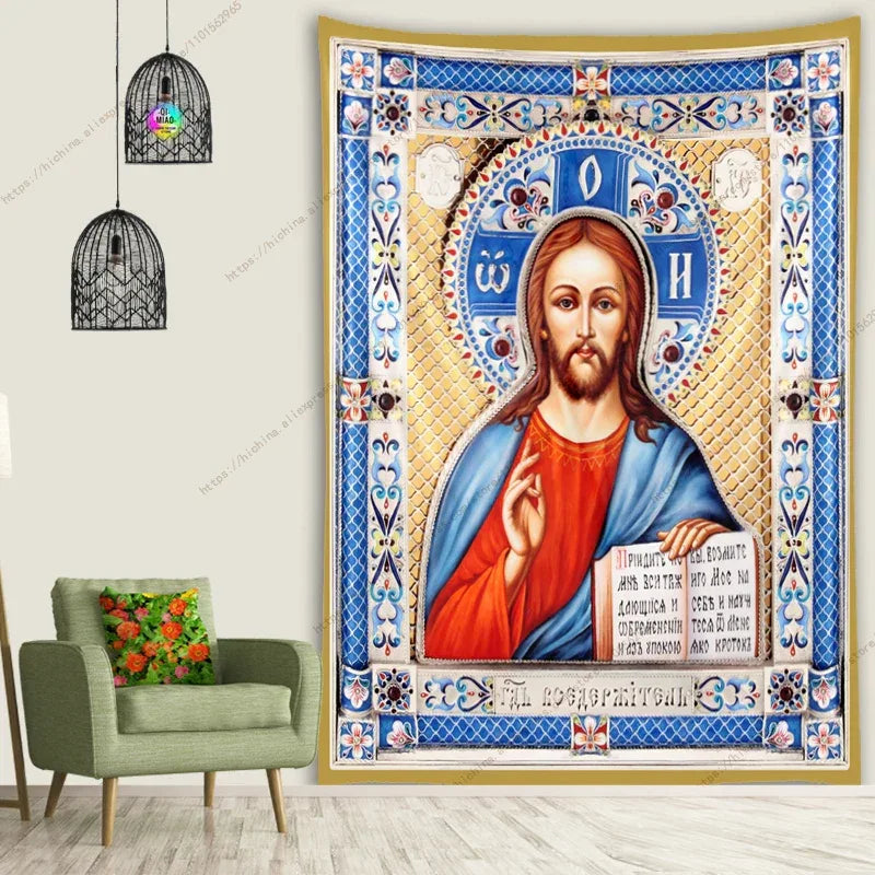 Icon of Christ Tapestry Jesus Easter Wall Decor God Home Decoration  Blessed Virgin Mary Wall Tapestries Christmas Room Decor