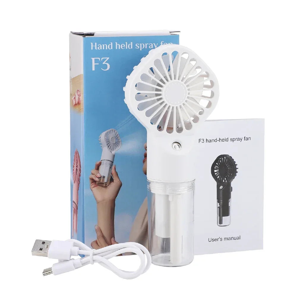 Handheld Mini Quiet Air Cooling Fan Portable Water Mist Fan USB Charging 4 Speed Humidification Spray Fan for Home Office Dorm