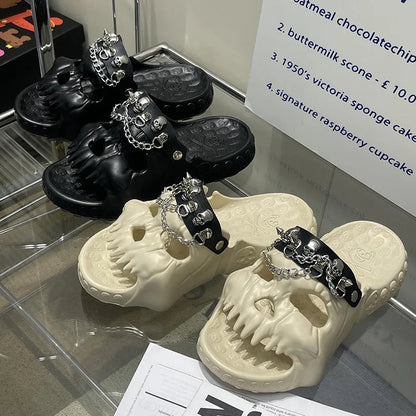 Skull Slides Sandals for Men Women Non-Slip Sport Cloud Slippers on Comfy Beach Halloween Skull Slides Home Thick Soft Shoes