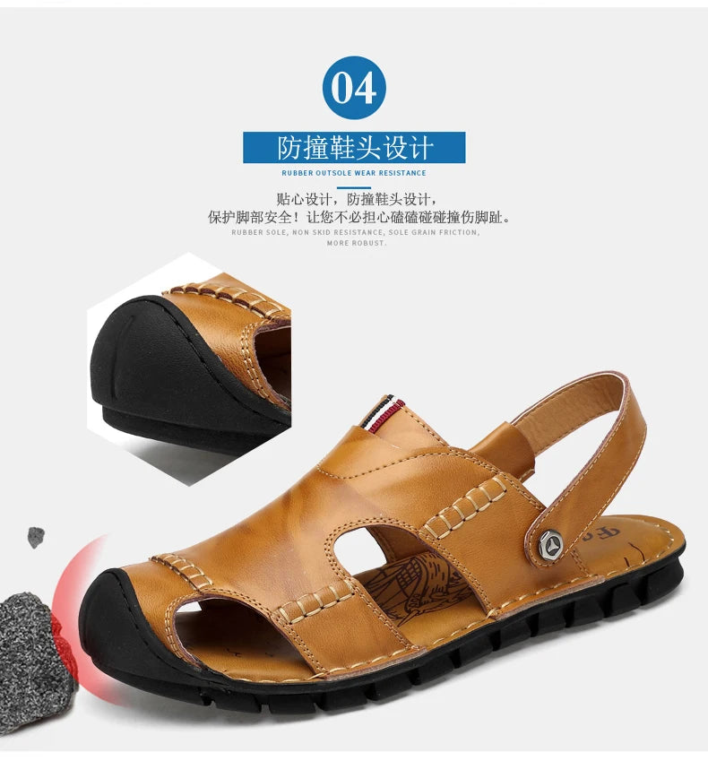 Men Sandals Summer Leather Men Shoes Breathable Walking Beach Slippers Outdoor Sandals Flat Casual  High Quality Fashion Sandals