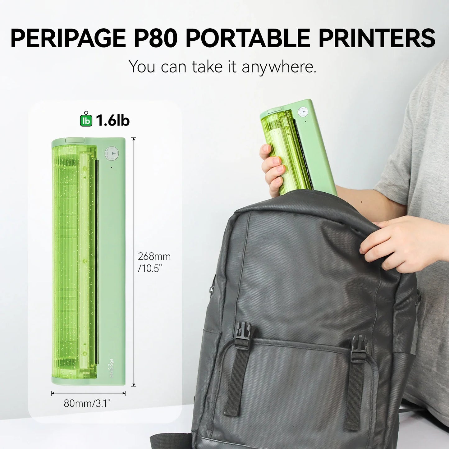 PeriPage P80 Portable Printers Wireless for Travel, Bluetooth Mobile Printer Portable Compatible with Phone & Laptop