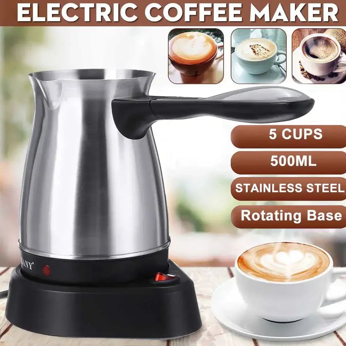 220V 500ml Electric Coffee Pot Portable Espresso Machine, Stainless SteelSeparated Italian Mocha Pot, Greek Turkish Coffee Maker